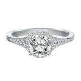 Artcarved Bridal Semi-Mounted with Side Stones Vintage Vintage Halo Engagement Ring Farrah 14K White Gold