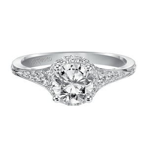 Artcarved Bridal Semi-Mounted with Side Stones Vintage Vintage Halo Engagement Ring Farrah 14K White Gold