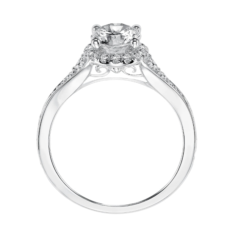 Artcarved Bridal Semi-Mounted with Side Stones Vintage Vintage Halo Engagement Ring Farrah 14K White Gold