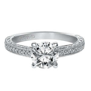 Artcarved Bridal Mounted with CZ Center Vintage Engraved Diamond Engagement Ring Antonia 14K White Gold