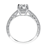 Artcarved Bridal Mounted with CZ Center Vintage Engraved Diamond Engagement Ring Antonia 14K White Gold