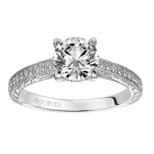 Artcarved Bridal Mounted with CZ Center Vintage Engraved Diamond Engagement Ring Antonia 14K White Gold