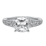 Artcarved Bridal Mounted with CZ Center Vintage Engraved Diamond Engagement Ring Anastasia 14K White Gold