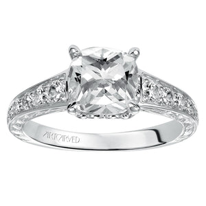 Artcarved Bridal Mounted with CZ Center Vintage Engraved Diamond Engagement Ring Anastasia 14K White Gold