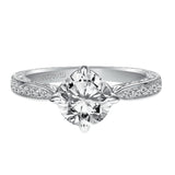 Artcarved Bridal Mounted with CZ Center Vintage Engraved Diamond Engagement Ring Calista 14K White Gold