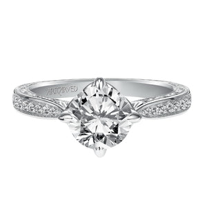 Artcarved Bridal Mounted with CZ Center Vintage Engraved Diamond Engagement Ring Calista 14K White Gold
