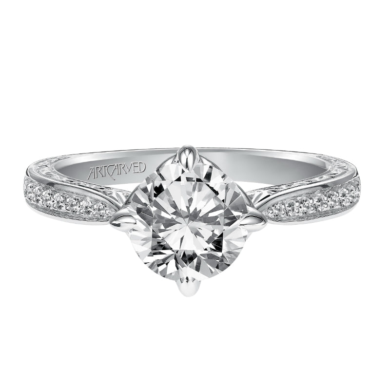 Artcarved Bridal Mounted with CZ Center Vintage Engraved Diamond Engagement Ring Calista 14K White Gold