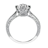 Artcarved Bridal Mounted with CZ Center Vintage Engraved Diamond Engagement Ring Calista 14K White Gold