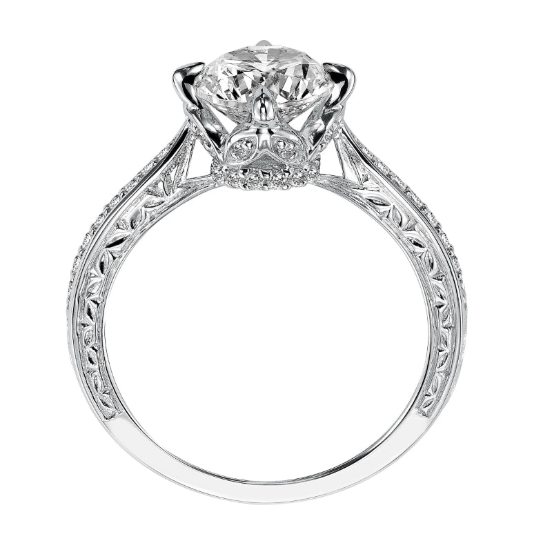 Artcarved Bridal Mounted with CZ Center Vintage Engraved Diamond Engagement Ring Calista 14K White Gold
