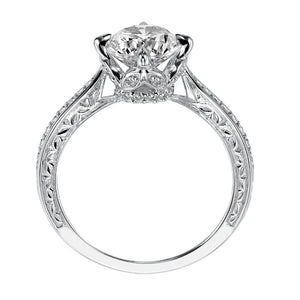 Artcarved Bridal Mounted with CZ Center Vintage Engraved Diamond Engagement Ring Calista 14K White Gold