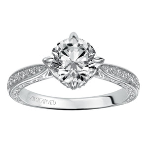 Artcarved Bridal Mounted with CZ Center Vintage Engraved Diamond Engagement Ring Calista 14K White Gold