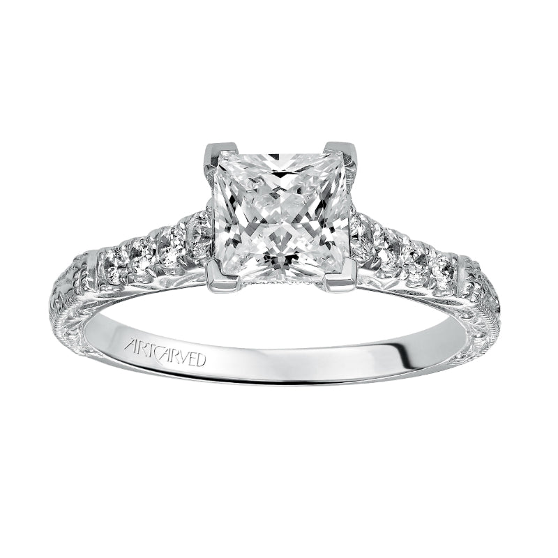 Artcarved Bridal Mounted with CZ Center Vintage Engagement Ring Charmaine 14K White Gold