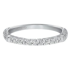 Artcarved Bridal Mounted with Side Stones Vintage Diamond Wedding Band Charmaine 14K White Gold