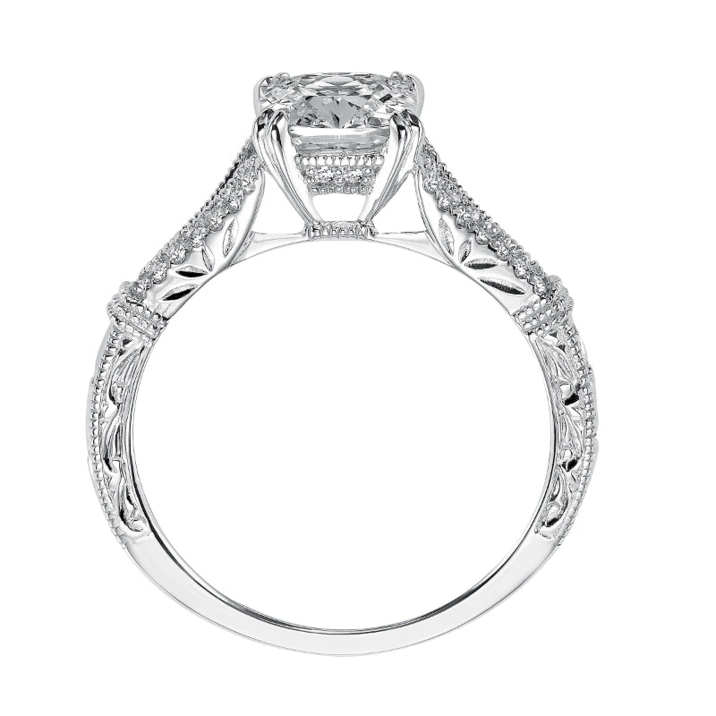 Artcarved Bridal Semi-Mounted with Side Stones Vintage Engraved Diamond Engagement Ring Angelina 14K White Gold