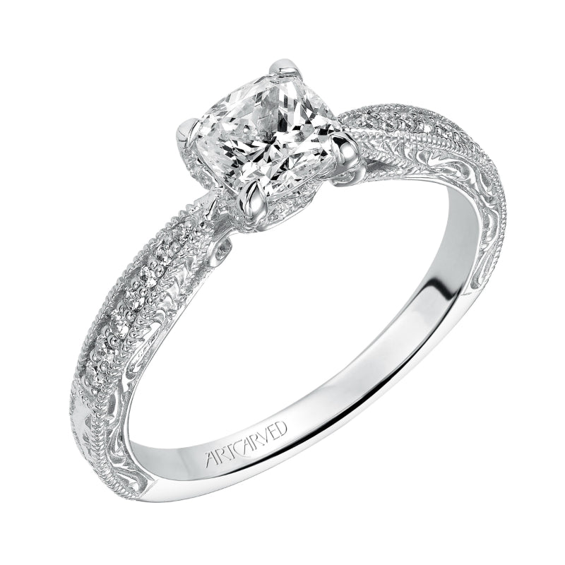 Artcarved Bridal Semi-Mounted with Side Stones Vintage Engagement Ring Harlow 14K White Gold