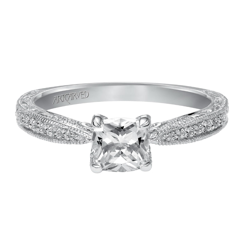 Artcarved Bridal Semi-Mounted with Side Stones Vintage Engagement Ring Harlow 14K White Gold