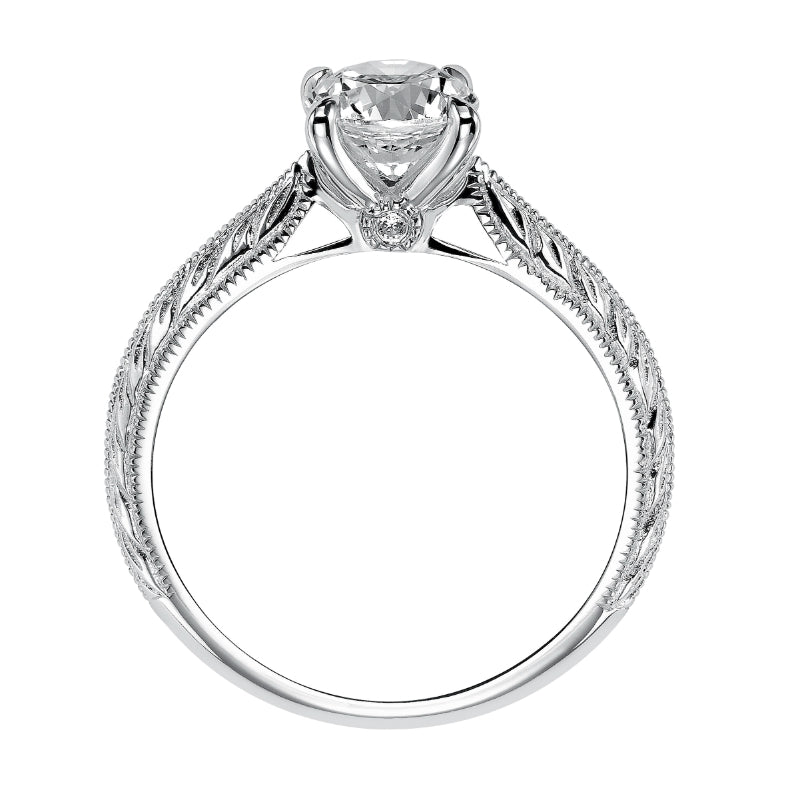 Artcarved Bridal Semi-Mounted with Side Stones Vintage Engraved Solitaire Engagement Ring Imani 14K White Gold