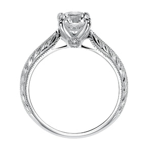 Artcarved Bridal Semi-Mounted with Side Stones Vintage Engraved Solitaire Engagement Ring Imani 14K White Gold