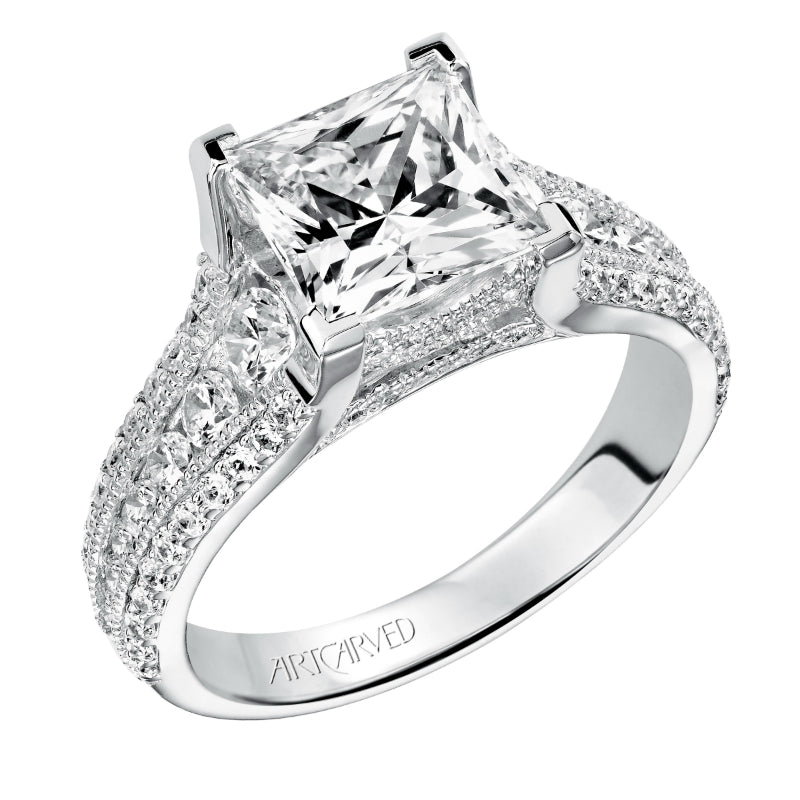 Artcarved Bridal Mounted with CZ Center Vintage Milgrain Engagement Ring Harper 14K White Gold