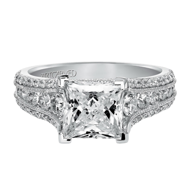 Artcarved Bridal Mounted with CZ Center Vintage Milgrain Engagement Ring Harper 14K White Gold