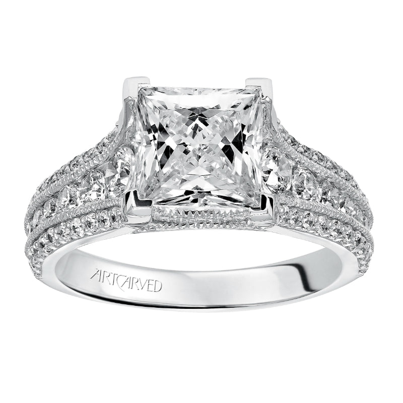 Artcarved Bridal Semi-Mounted with Side Stones Vintage Milgrain Engagement Ring Harper 14K White Gold