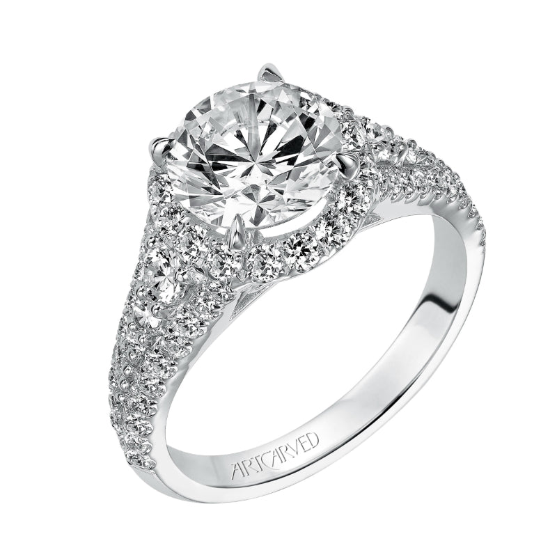 Artcarved Bridal Semi-Mounted with Side Stones Classic Halo Engagement Ring Wanda 14K White Gold