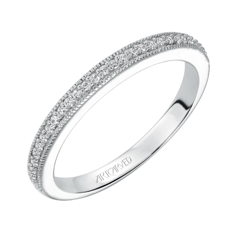 Artcarved Bridal Mounted with Side Stones Vintage Milgrain Twist Diamond Wedding Band Lizbeth 14K White Gold