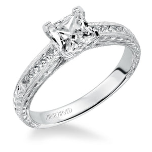 Artcarved Bridal Mounted with CZ Center Vintage Engraved Diamond Engagement Ring Alani 14K White Gold