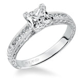 Artcarved Bridal Semi-Mounted with Side Stones Vintage Engraved Diamond Engagement Ring Alani 14K White Gold