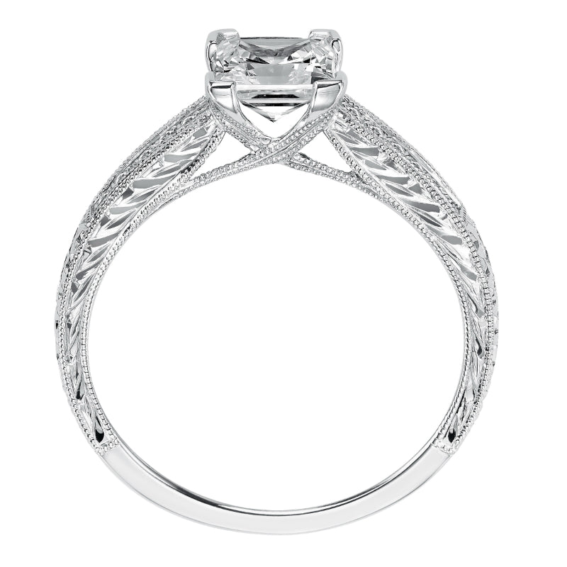 Artcarved Bridal Semi-Mounted with Side Stones Vintage Engraved Diamond Engagement Ring Alani 14K White Gold