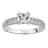 Artcarved Bridal Semi-Mounted with Side Stones Vintage Engraved Diamond Engagement Ring Alani 14K White Gold