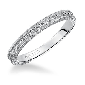 Artcarved Bridal Mounted with Side Stones Vintage Engraved Diamond Wedding Band Zoya 14K White Gold