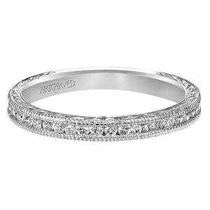 Artcarved Bridal Mounted with Side Stones Vintage Engraved Diamond Wedding Band Zoya 14K White Gold