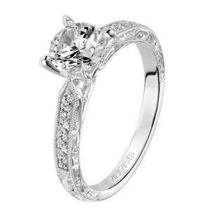 Artcarved Bridal Semi-Mounted with Side Stones Vintage Engagement Ring Julie 14K White Gold