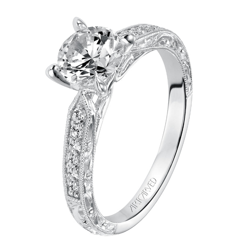 Artcarved Bridal Mounted with CZ Center Vintage Engagement Ring Julie 14K White Gold