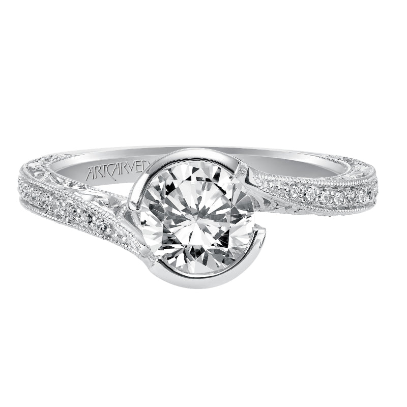 Artcarved Bridal Mounted with CZ Center Vintage Engraved Diamond Engagement Ring Rima 14K White Gold