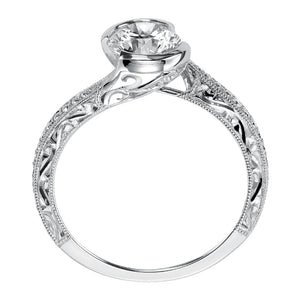 Artcarved Bridal Mounted with CZ Center Vintage Engraved Diamond Engagement Ring Rima 14K White Gold