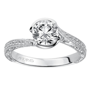 Artcarved Bridal Semi-Mounted with Side Stones Vintage Engraved Diamond Engagement Ring Rima 14K White Gold