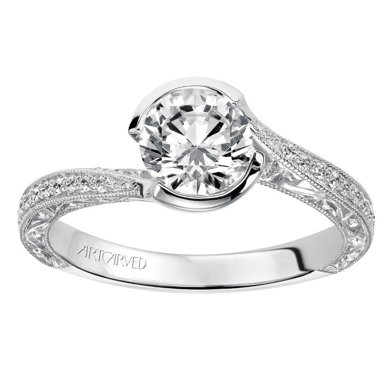 Artcarved Bridal Mounted with CZ Center Vintage Engraved Diamond Engagement Ring Rima 14K White Gold