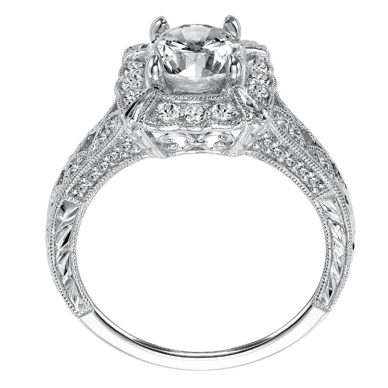 Artcarved Bridal Mounted with CZ Center Vintage Engraved Diamond Engagement Ring Alura 14K White Gold