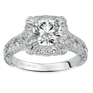 Artcarved Bridal Semi-Mounted with Side Stones Vintage Engraved Diamond Engagement Ring Alura 14K White Gold