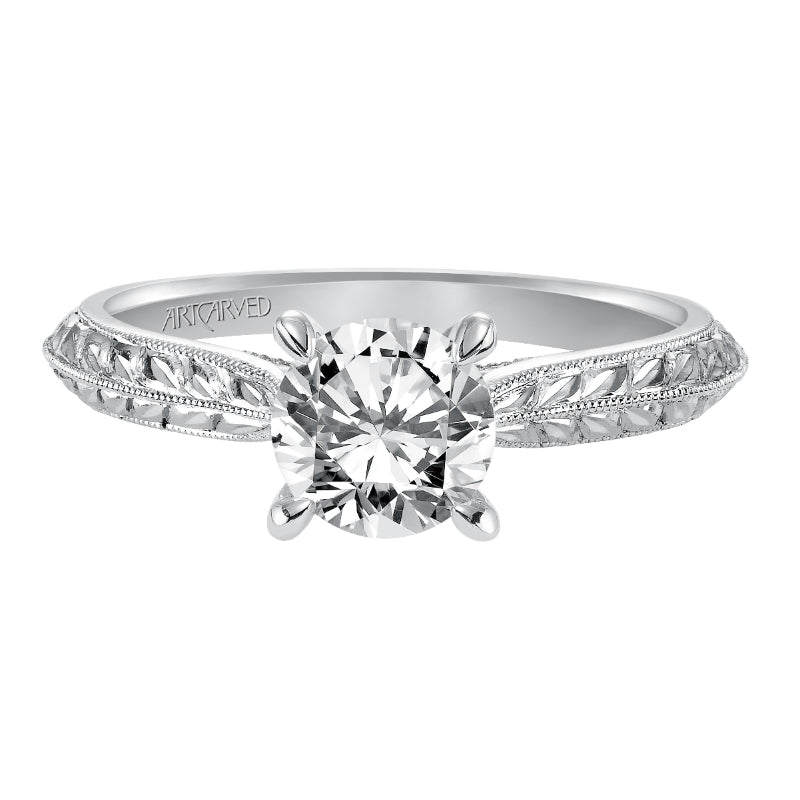 Artcarved Bridal Mounted with CZ Center Vintage Engraved Solitaire Engagement Ring Cherry 18K White Gold