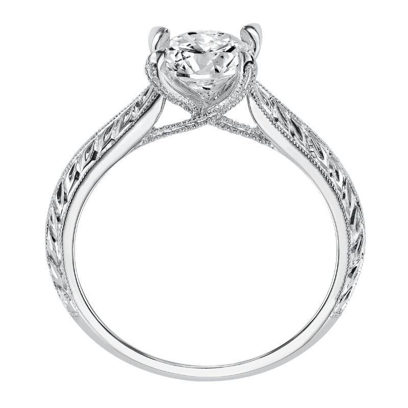 Artcarved Bridal Mounted with CZ Center Vintage Engraved Solitaire Engagement Ring Cherry 14K White Gold