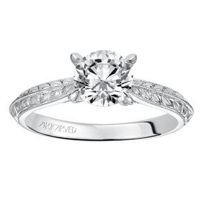 Artcarved Bridal Mounted with CZ Center Vintage Engraved Solitaire Engagement Ring Cherry 14K White Gold