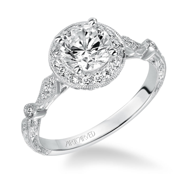 Artcarved Bridal Mounted with CZ Center Vintage Halo Engagement Ring Crystal 14K White Gold