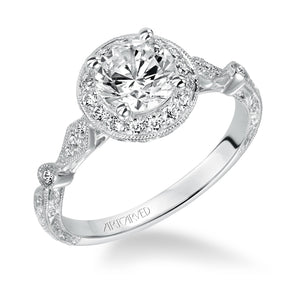 Artcarved Bridal Semi-Mounted with Side Stones Vintage Halo Engagement Ring Crystal 14K White Gold