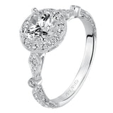 Artcarved Bridal Semi-Mounted with Side Stones Vintage Halo Engagement Ring Crystal 14K White Gold