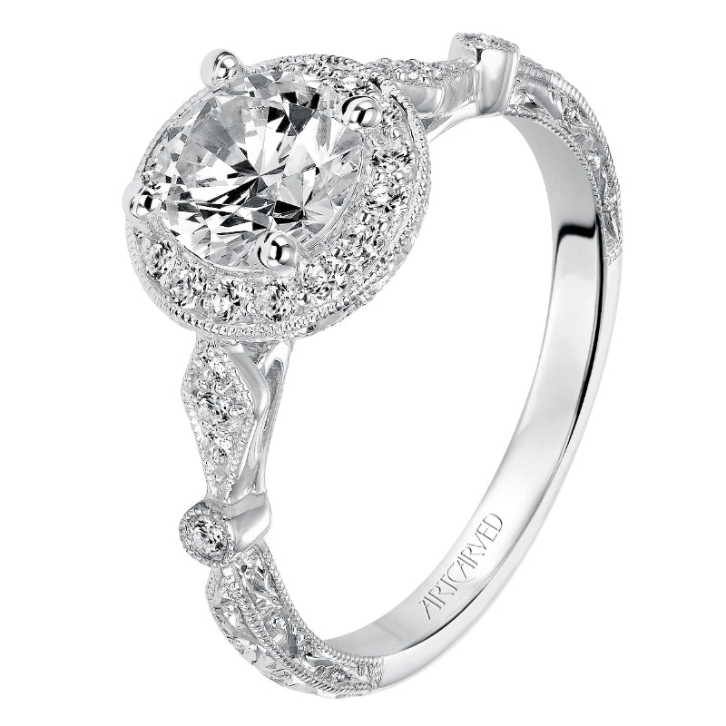 Artcarved Bridal Mounted with CZ Center Vintage Halo Engagement Ring Crystal 14K White Gold