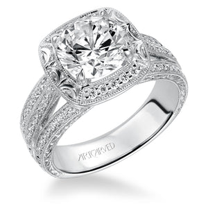 Artcarved Bridal Semi-Mounted with Side Stones Vintage Engraved Diamond Engagement Ring Miriam 14K White Gold