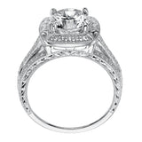 Artcarved Bridal Semi-Mounted with Side Stones Vintage Engraved Diamond Engagement Ring Miriam 14K White Gold